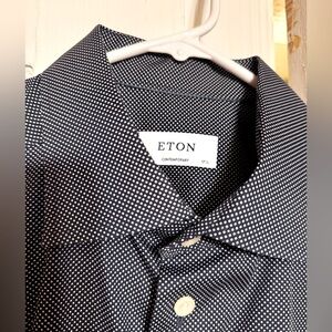 Eton dress shirt blue tiny polka dots luxurious fabric size xl
